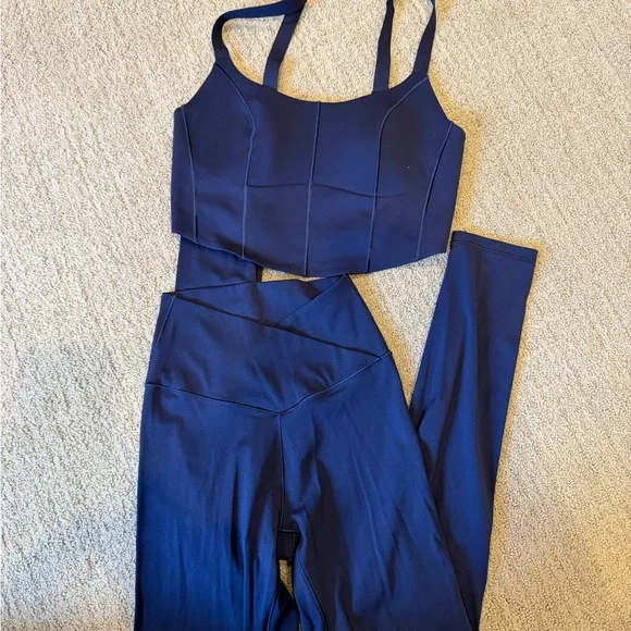 aerie Navy 'OFFLINE' Logo High-Rise Leggings and Corset Top - Picture 1 of 4